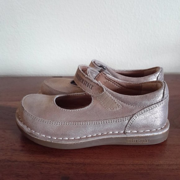SOLD-kid's Birkenstock leather shoes metallic gold adjustable strap sz 28 (C10) - Picture 2 of 12